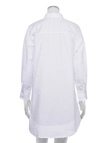 White Loose Fashion Shirts For Women See-Through Patchwork Cardigan Coat Lapel Slim Long Sleeve Oversized Blouse Shirt