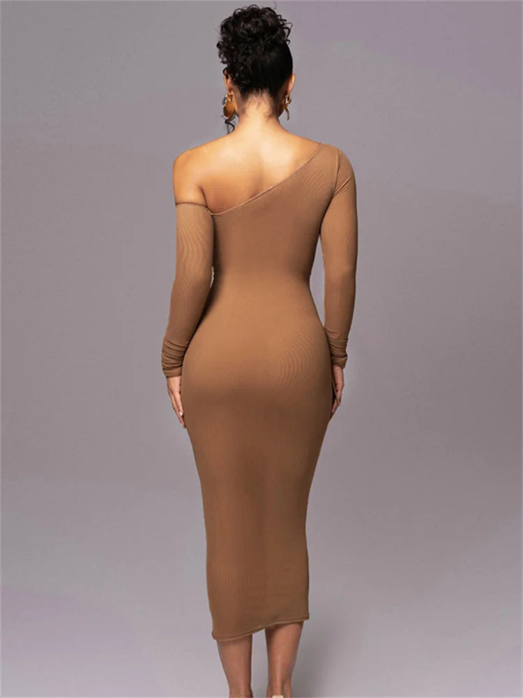 White Mesh Off-Shoulder Maxi Dress Female Long Sleeve Patchwork Fashion Contrast Summer Backless Ladies Party Long Dress