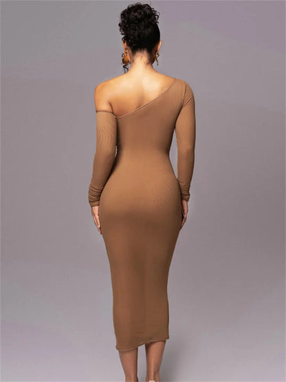 White Mesh Off-Shoulder Maxi Dress Female Long Sleeve Patchwork Fashion Contrast Summer Backless Ladies Party Long Dress