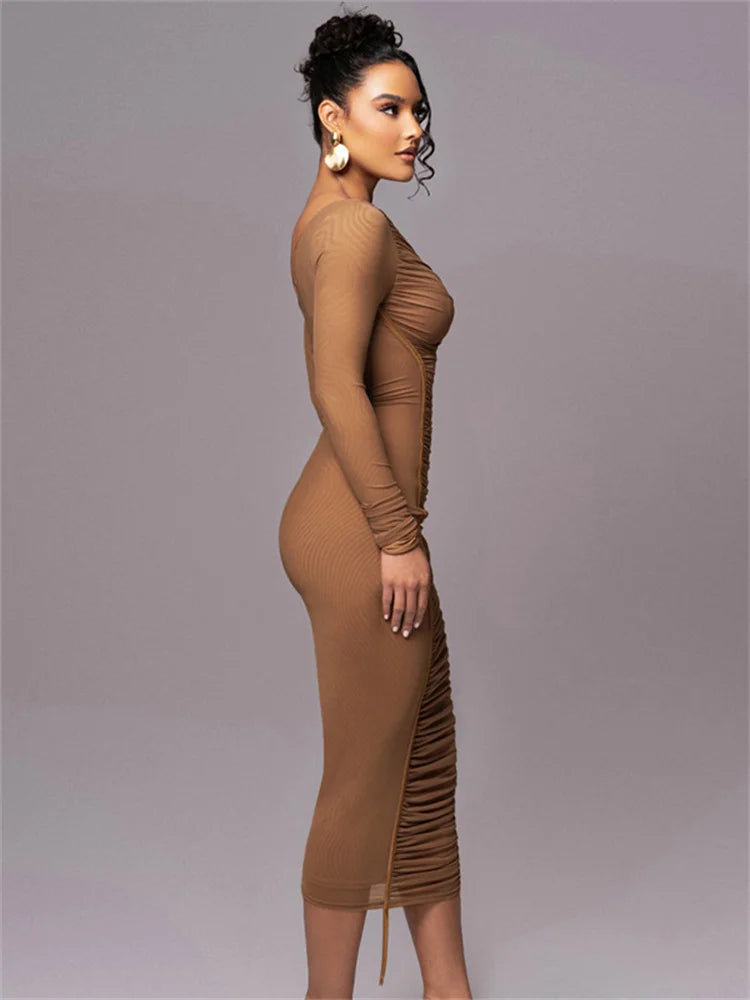 White Mesh Off-Shoulder Maxi Dress Female Long Sleeve Patchwork Fashion Contrast Summer Backless Ladies Party Long Dress