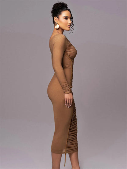 White Mesh Off-Shoulder Maxi Dress Female Long Sleeve Patchwork Fashion Contrast Summer Backless Ladies Party Long Dress
