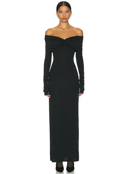 Vestido largo plisado blanco elegante para mujer, con hombros descubiertos y cintura alta, liso, para fiesta