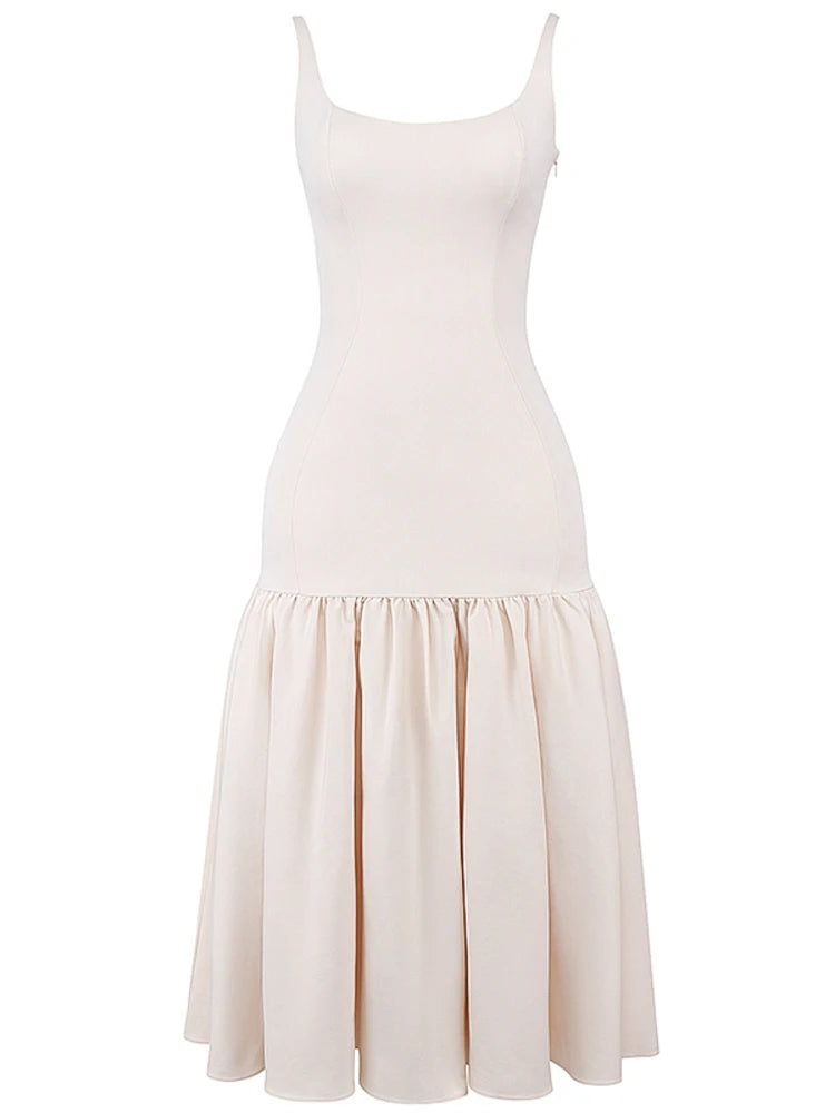 White Ruffled Patchwork Maxi Dress Female Fashion Slim High Waist Backless Pleated Summer Strapless Female Long Dress 2025