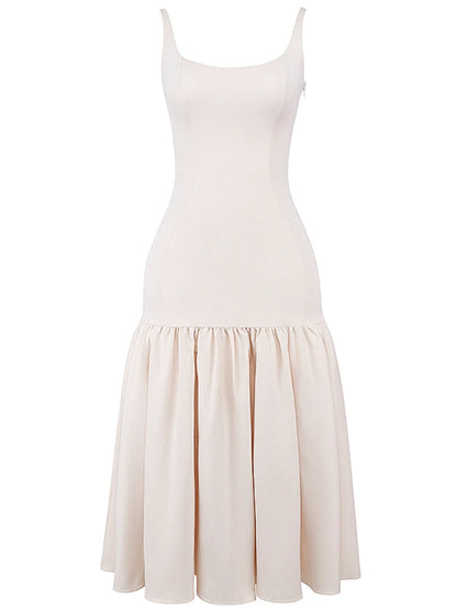 White Ruffled Patchwork Maxi Dress Female Fashion Slim High Waist Backless Pleated Summer Strapless Female Long Dress 2025