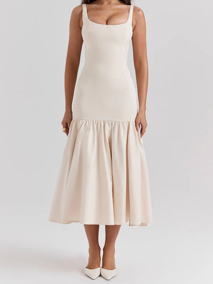 White Ruffled Patchwork Maxi Dress Female Fashion Slim High Waist Backless Pleated Summer Strapless Female Long Dress 2025