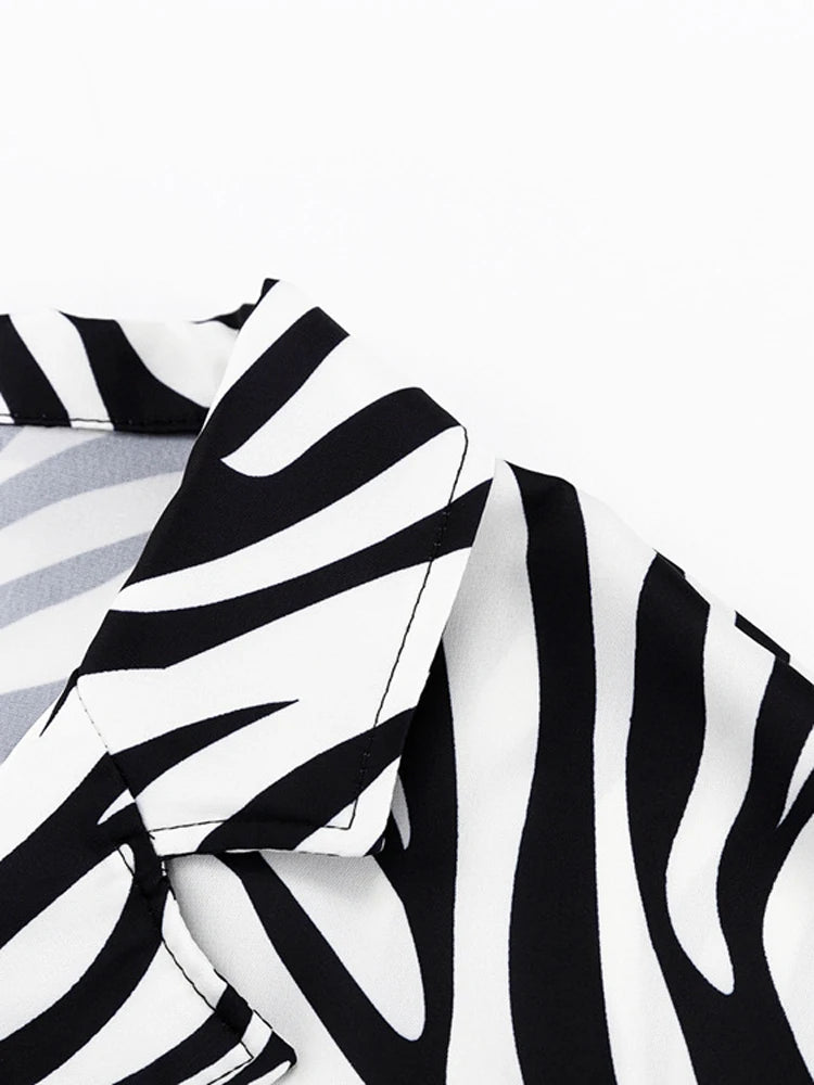 Women Two Piece Sets Outfits Zebra Printed Loose Shirt Tops And High Waist Shorts Set 2025 Casual Streetwear Summer New