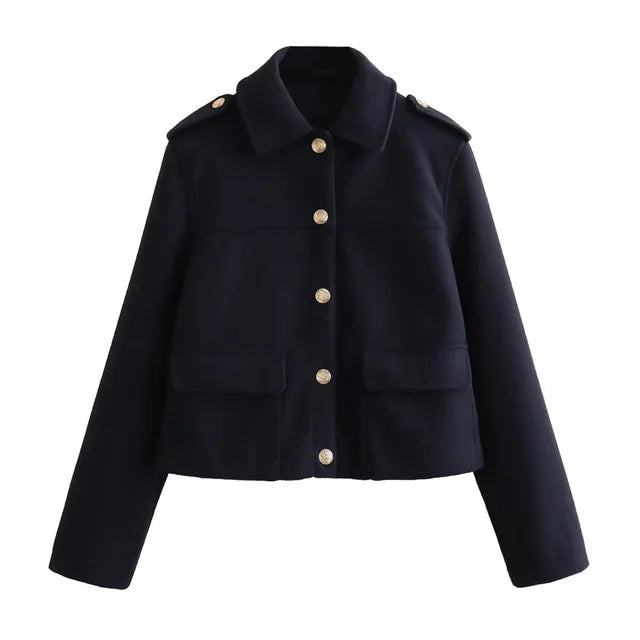 Chic Black Button Down Short Jacket | Great for Autumn Wear