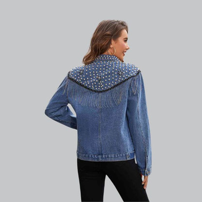 Chic Denim Fringe Jacket with Studs | Great for Autumn Days