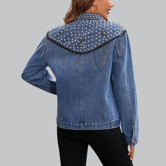 Chic Denim Fringe Jacket with Studs | Great for Autumn Days