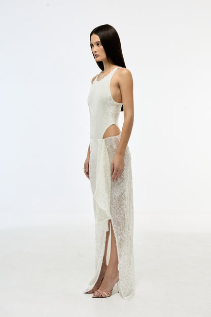 Conjunto de body con lentejuelas y falda asimétrica Regina 