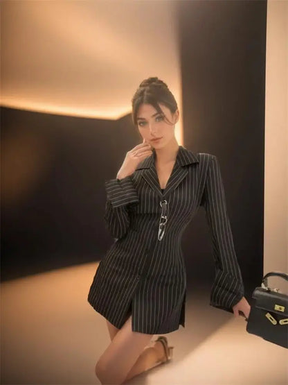 Blusas vintage de rayas negras, camisas ajustadas de manga larga para mujer, moda coreana, camisa elegante estética para oficina.