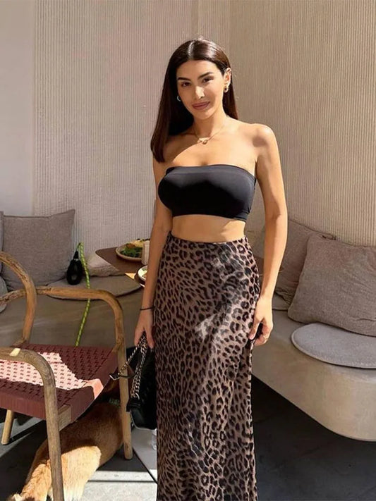 Vintage Leopard Print Trumpet Skirts Female 2025 Street Chic High Waist Long Skirt Spring Office Slim Zipper Skirts
