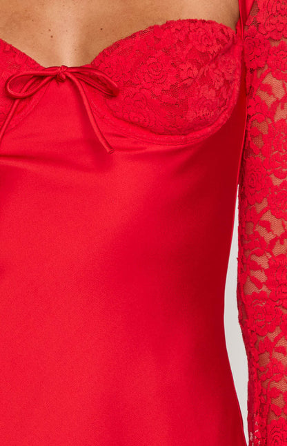 Romancia Red Long Sleeve Mini Dress