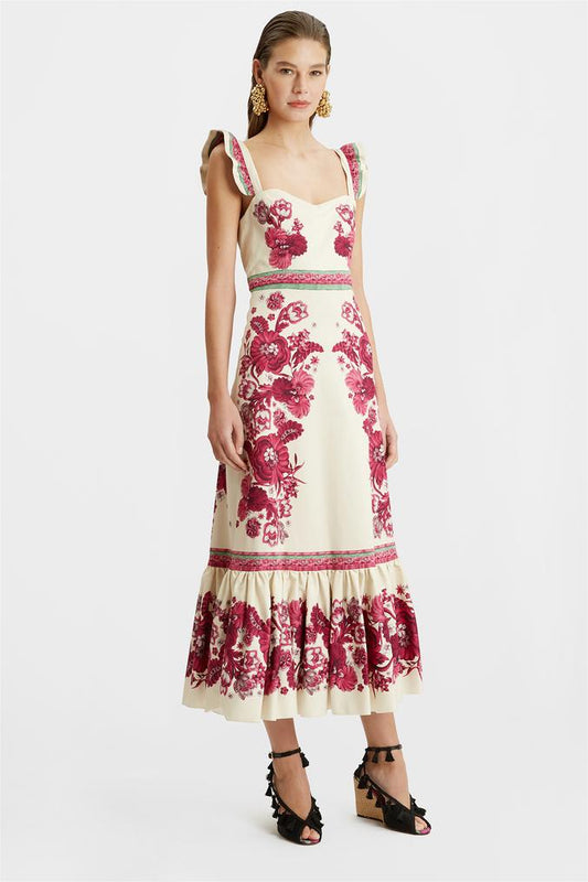 Vestido midi floral sin mangas con escote en forma de corazón 