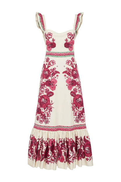 Floral Sleeveless Sweetheart Neck Splicing Midi Dress