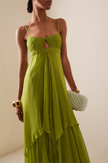 Vestido largo plisado liso con aberturas 