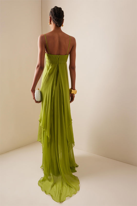 Vestido largo plisado liso con aberturas 