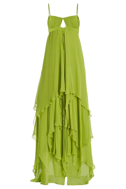 Vestido largo plisado liso con aberturas 