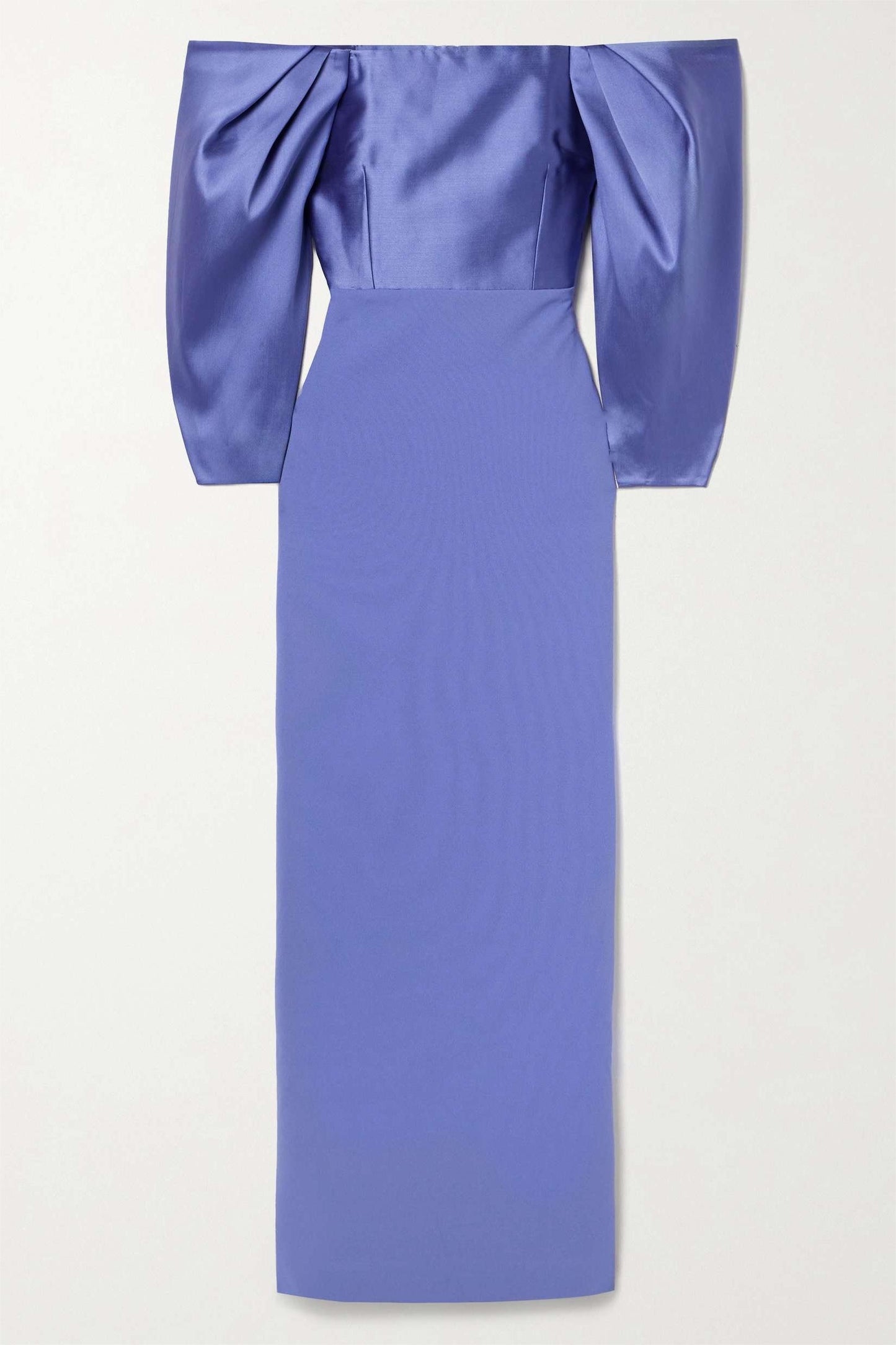 Vestido largo de satén liso con hombros descubiertos 