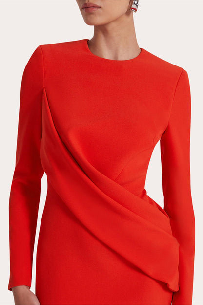 Vestido largo liso de manga larga con cuello redondo 