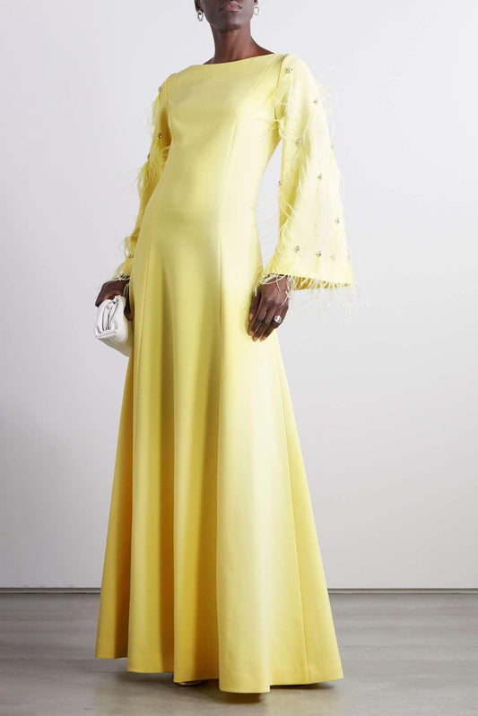 Vestido largo de satén liso con diamantes de imitación 