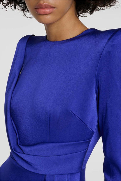 Vestido midi de satén liso de manga larga 