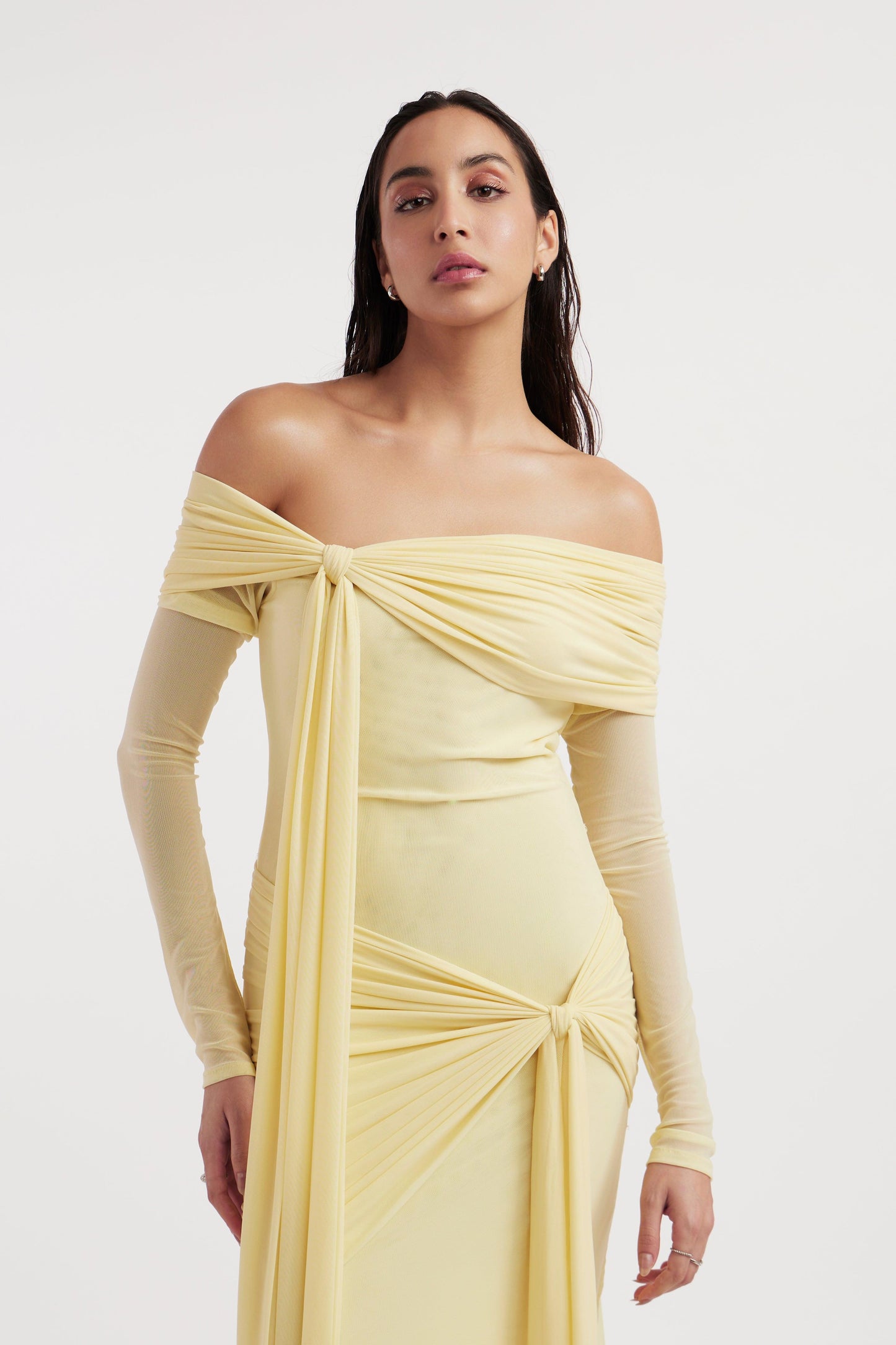 Vestido largo anudado de jersey liso 