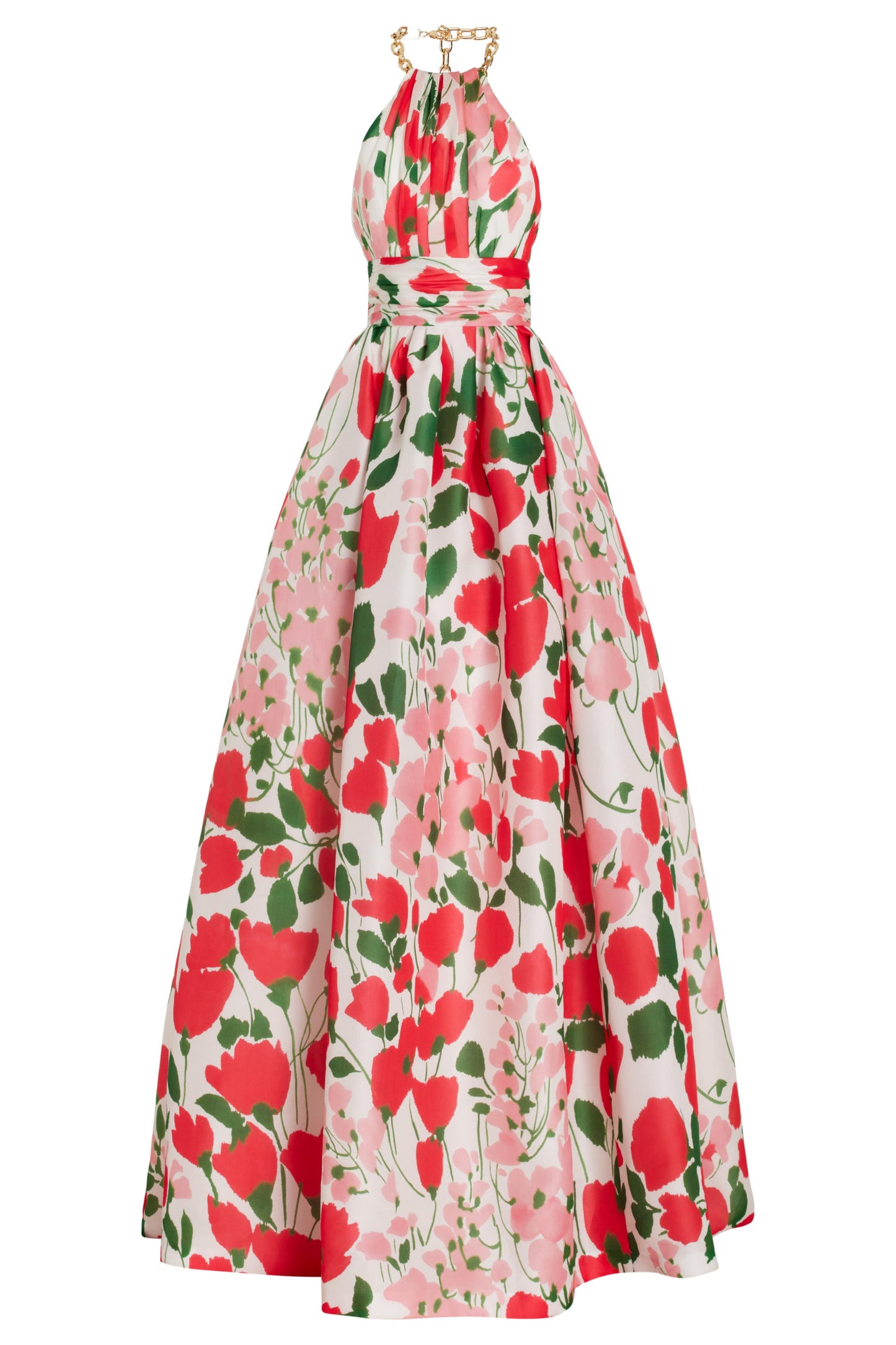 Vestido largo floral con cuello halter de metal 
