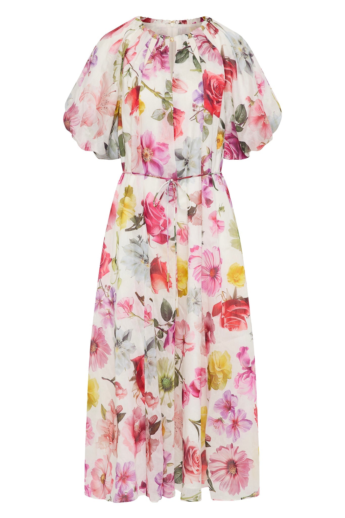 Vestido midi floral con cuello redondo y mangas raglán 
