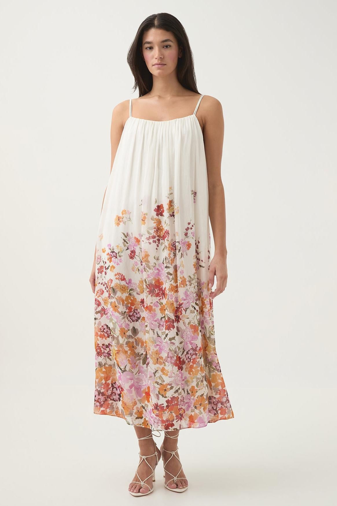 Vestido midi lencero sin mangas con estampado floral 