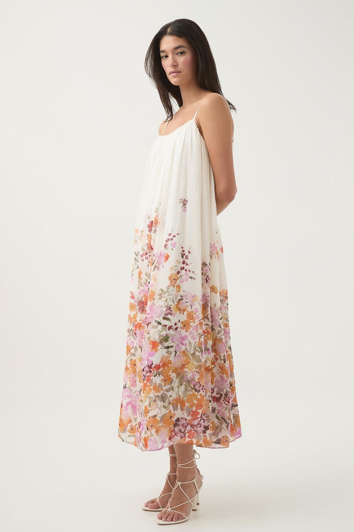 Vestido midi lencero sin mangas con estampado floral 
