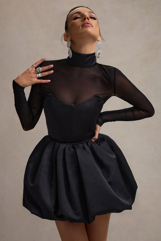Minivestido Yvonne con cuello alto y mangas transparentes 