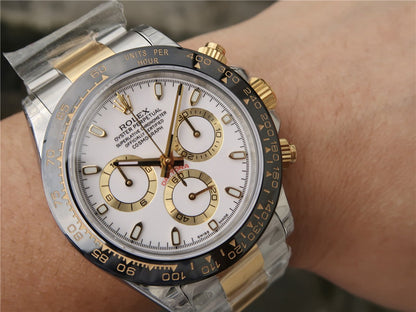 DAYTONA 40MM GOLD STEEL BLACK BEZEL WHITE DIAL