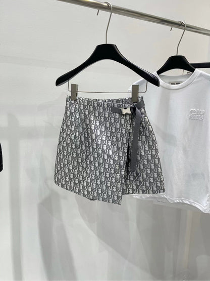 Dior 25C Belt Shirt Short in Gray and White Jacquard