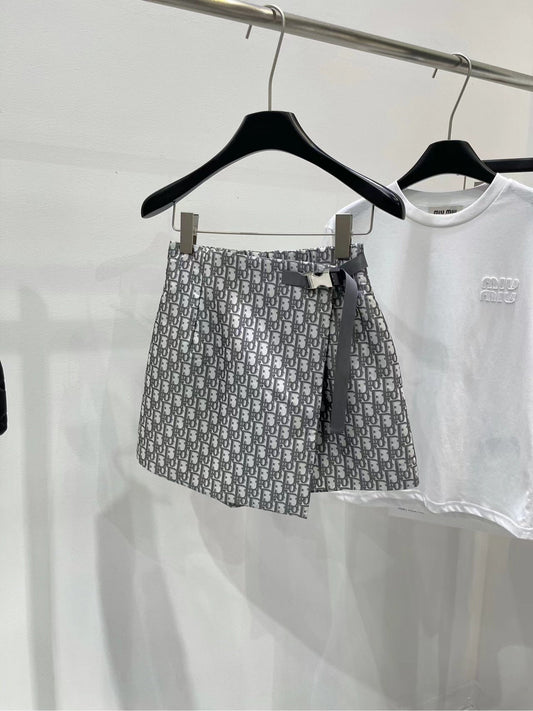 Dior 25C Belt Shirt Short in Gray and White Jacquard