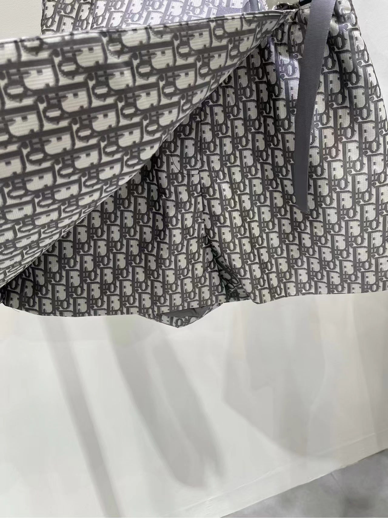 Dior 25C Belt Shirt Short in Gray and White Jacquard