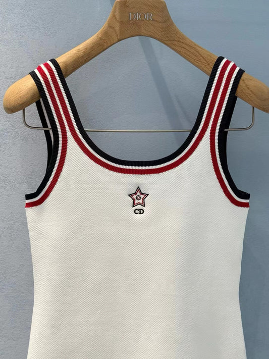 Dior 25 Black Red Neckline Viscose White Tank Top