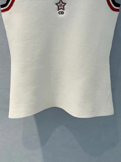 Dior 25 Black Red Neckline Viscose White Tank Top
