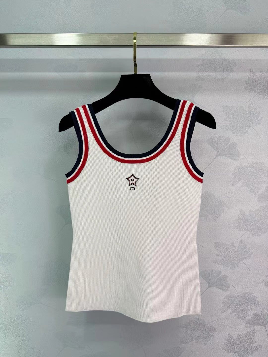 Dior 25 Black Red Neckline Viscose White Tank Top