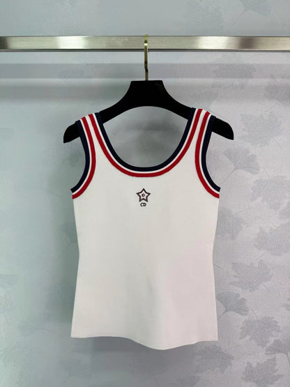 Dior 25 Black Red Neckline Viscose White Tank Top