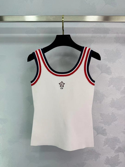Dior 25 Black Red Neckline Viscose White Tank Top