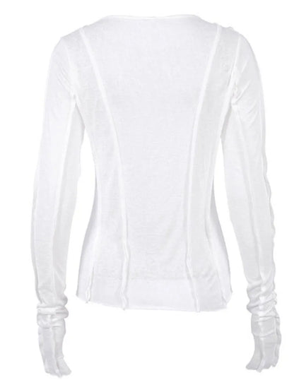 White O-Neck Women’S T-Shirt 2025 Elegant Yellow Long Sleeve Fall Tee Shirt Casual Slim Elastic Solid Top Female