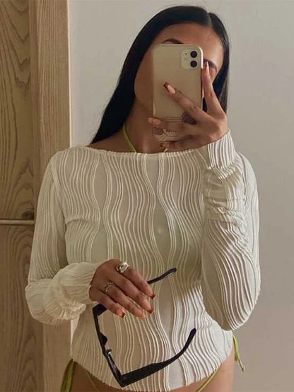 Camiseta informal de manga larga fruncida para mujer, blusa blanca ajustada con parte inferior, ropa de otoño Y2K 2025