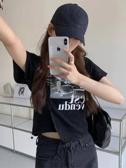 Woman T-shirts Summer Short Sleeve T Shirt Graphic Tee Tops Korean Style Tshirt Femme Y2k Clothes 2025