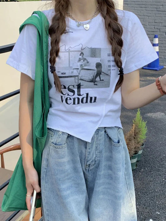 Woman T-shirts Summer Short Sleeve T Shirt Graphic Tee Tops Korean Style Tshirt Femme Y2k Clothes 2025