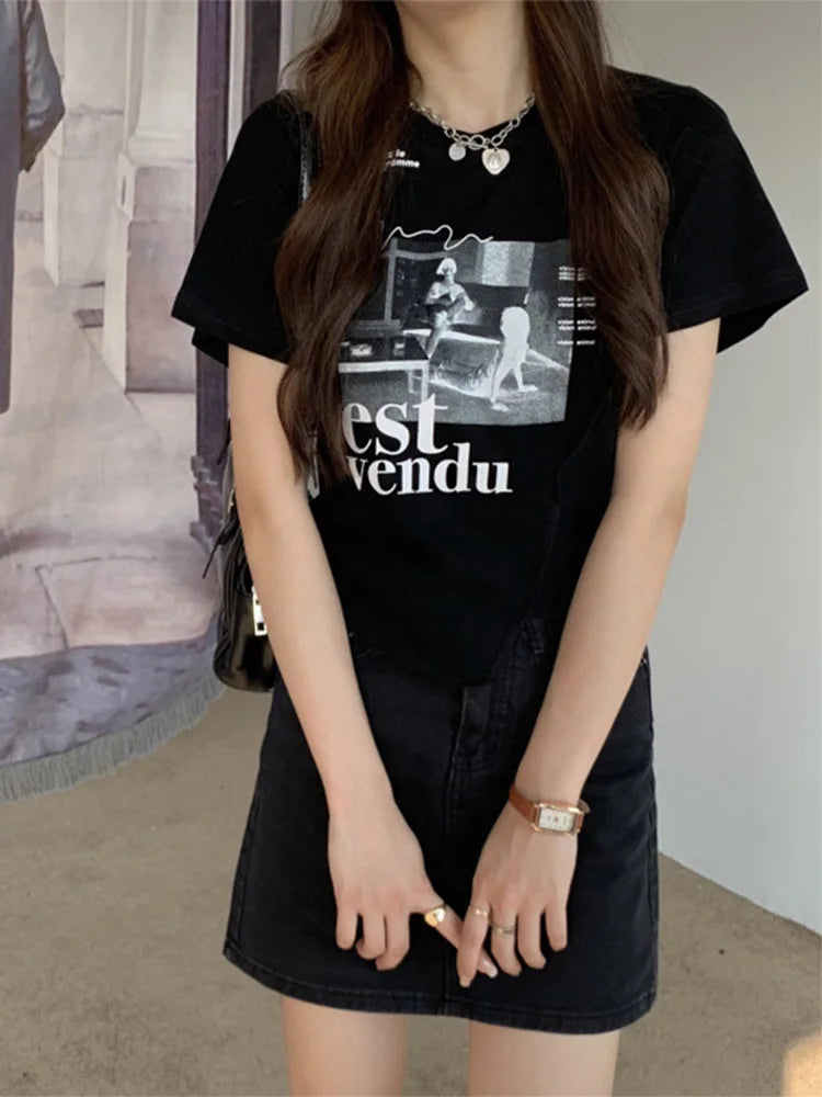 Woman T-shirts Summer Short Sleeve T Shirt Graphic Tee Tops Korean Style Tshirt Femme Y2k Clothes 2025