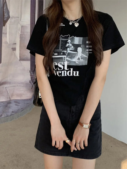 Woman T-shirts Summer Short Sleeve T Shirt Graphic Tee Tops Korean Style Tshirt Femme Y2k Clothes 2025