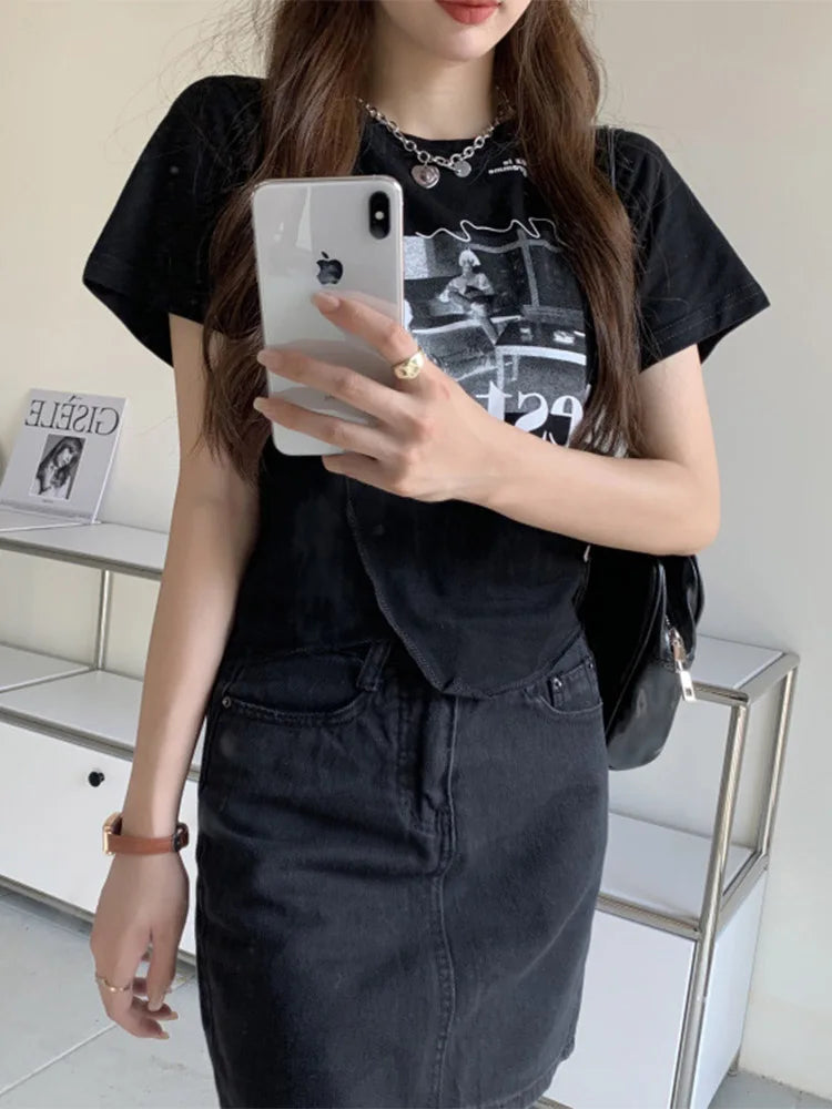 Woman T-shirts Summer Short Sleeve T Shirt Graphic Tee Tops Korean Style Tshirt Femme Y2k Clothes 2025