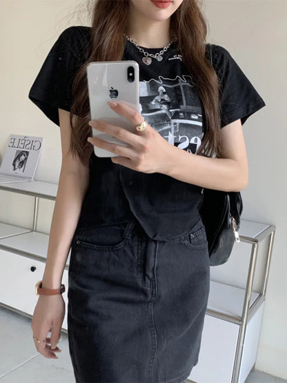 Woman T-shirts Summer Short Sleeve T Shirt Graphic Tee Tops Korean Style Tshirt Femme Y2k Clothes 2025