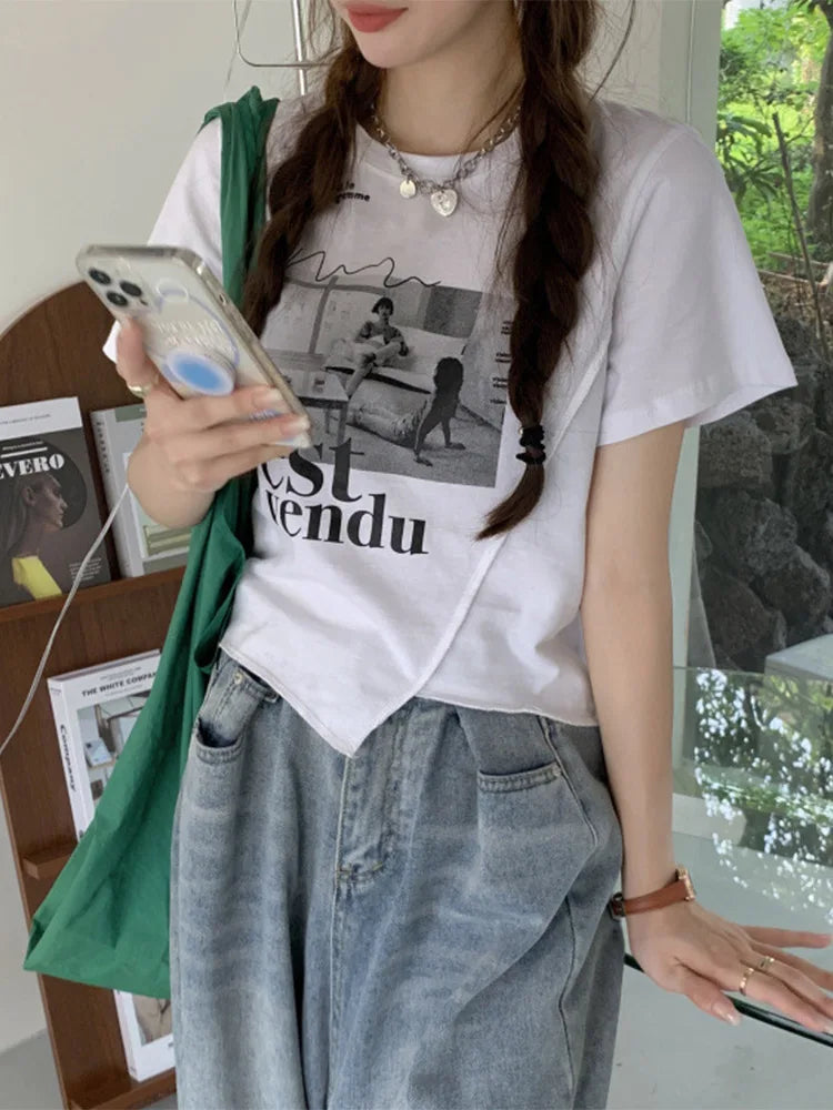 Woman T-shirts Summer Short Sleeve T Shirt Graphic Tee Tops Korean Style Tshirt Femme Y2k Clothes 2025